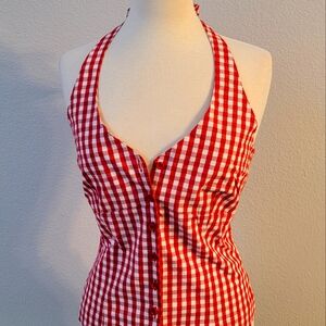 Retro check halter top